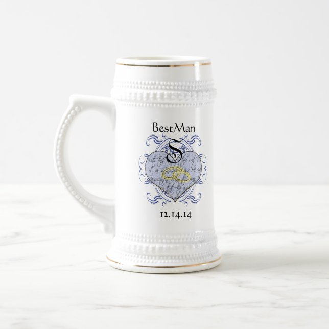 Caneca De Cerveja Monograma Wedding Vow Heart (Esquerda)