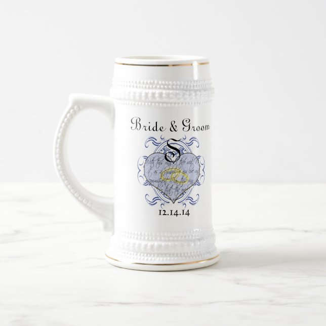 Caneca De Cerveja Monograma Wedding Vow Heart (Esquerda)