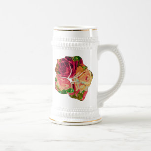 Caneca De Cerveja Motif de Rosas Vermelhas e Amarelas