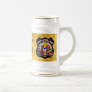 Caneca De Cerveja Motocicleta da rota 66 de América com uma textura