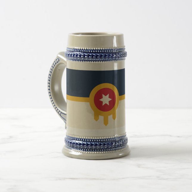 Caneca de cerveja Mug com Bandeira de Tulsa, Oklah (Frente Esquerda)