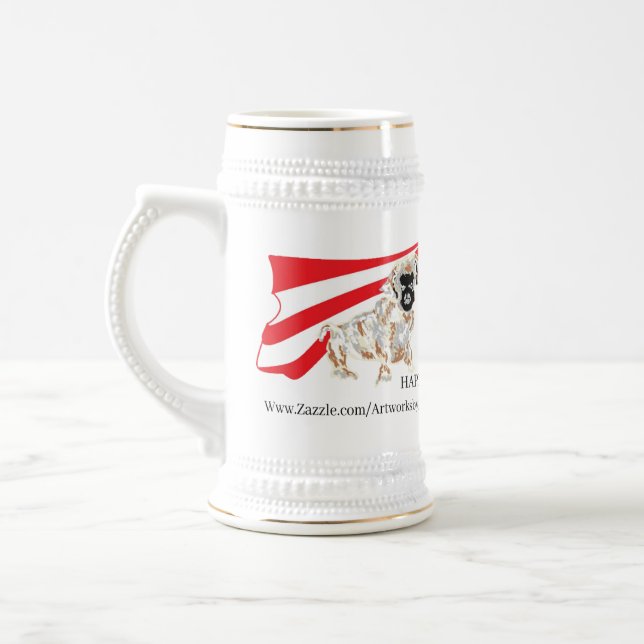 Caneca De Cerveja Mug: FELIZ 4 DE JULHO CACHORRO INGLÊS (Esquerda)