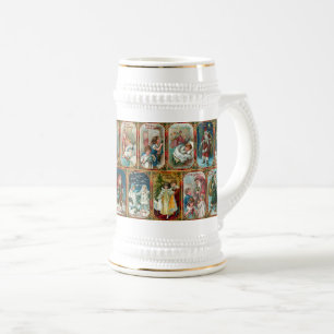 Caneca De Cerveja Natais vintages Cenas em Limites Dourados do Ornam