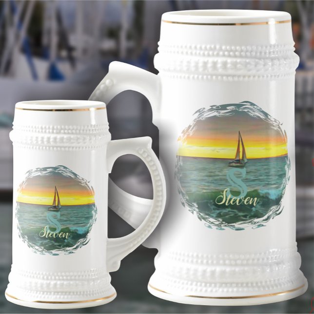 Caneca De Cerveja Navio à vela na Baía Bandera 0884 (Criador carregado)