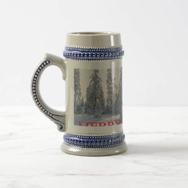 CANECA DE CERVEJA NEVE, ÁRVORES, SOL, PRONTO PARA NATAL (Esquerda)