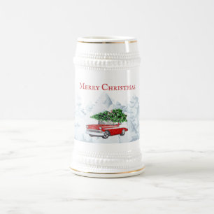 Caneca De Cerveja Neve de Natal de carro vintage vermelho de férias