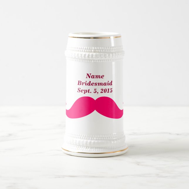 Caneca De Cerveja Nome da Bridesmaid Data Pink Mustache (Centro)