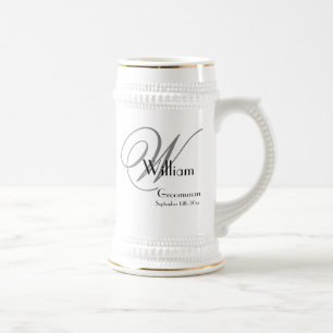 Caneca De Cerveja Nome do Monograma Moderno do Padrinho de casamento