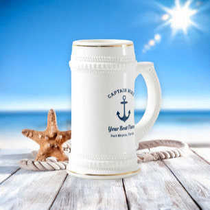 Caneca De Cerveja Nome do Porto do Navio do Capitão Náutico Personal