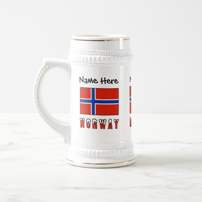 Caneca De Cerveja Norway and Norwegian Flag Personalized  (Esquerda)