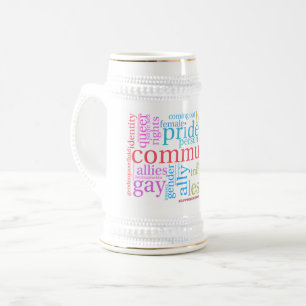 Caneca De Cerveja nuvem de palavras da comunidade LGBTQ+ arco-íris d