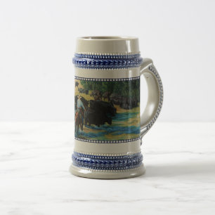 Caneca De Cerveja O cavalo do rancho, gado preto de Angus conduz no