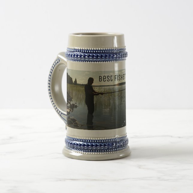 Caneca De Cerveja O pescador. Pesca feliz (Frente Esquerda)