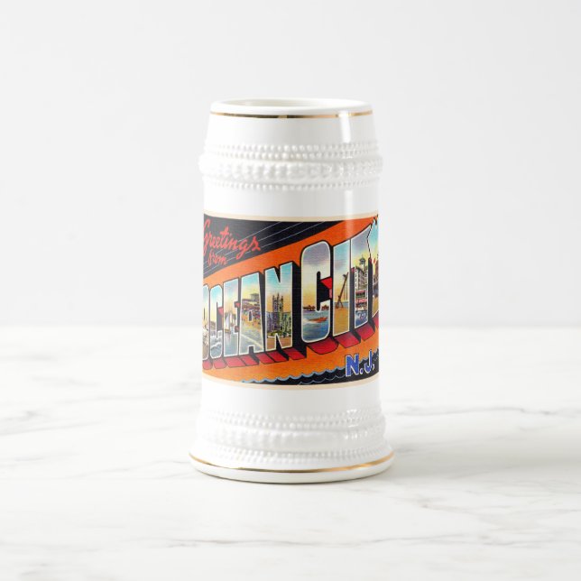 Caneca De Cerveja Ocean City New Jersey NJ Large Letter Postcard (Centro)