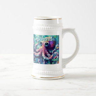 Caneca De Cerveja Octopus Náutico Beach Coastal Personalizado