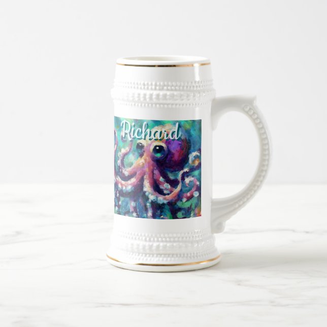 Caneca De Cerveja Octopus Náutico Beach Coastal Personalizado (Direita)
