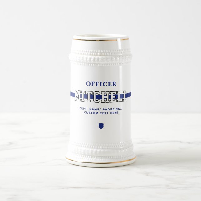Caneca De Cerveja Oficial de Polícia Personalizado Linha Azul Fino (Centro)
