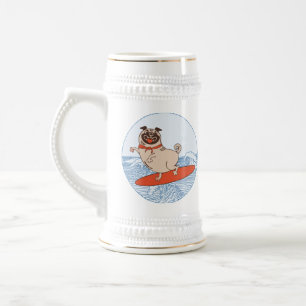 Caneca De Cerveja Onda montando cachorro feliz no surfboard