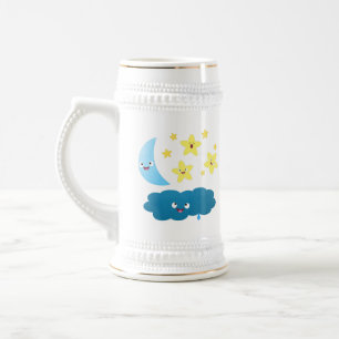 Caneca De Cerveja Ótimas estrelas cantoras, lua e desenhos em nuvem