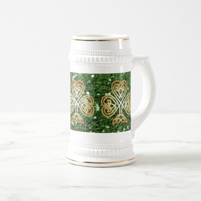 Caneca De Cerveja Ouro Brilhando Lente Celular Lente Verde do Shamro (Frente Esquerda)