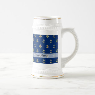 Caneca De Cerveja Padrão de âncora azul