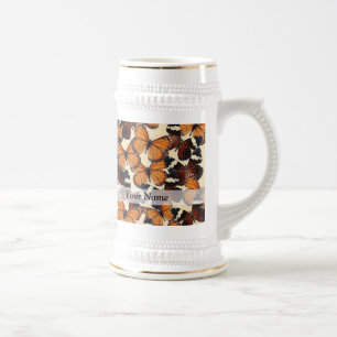 Caneca De Cerveja Padrão de borboleta marrom