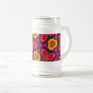 Caneca De Cerveja Padrão de Buquê de margarida colorida