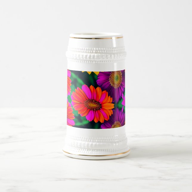 Caneca De Cerveja Padrão de Buquê de margarida colorida (Centro)