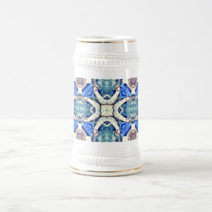 Caneca De Cerveja Padrão de corações de mandala azul Thunder_Cove