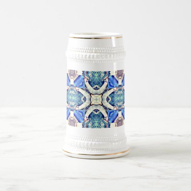 Caneca De Cerveja Padrão de corações de mandala azul Thunder_Cove (Centro)