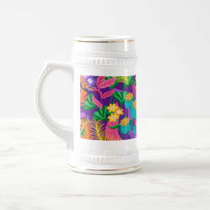 Caneca De Cerveja Padrão de design floral exótico colorido
