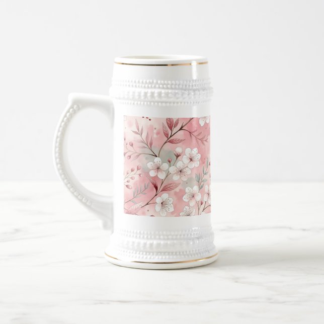 Caneca De Cerveja Padrão de Flor de Sakura Rosa  (Esquerda)