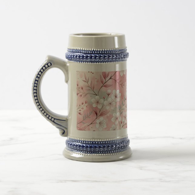 Caneca De Cerveja Padrão de Flor Sakura Rosa (Esquerda)