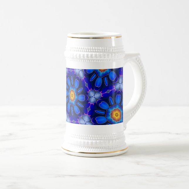 Caneca De Cerveja Padrão de Flores Azuis abstrato (Frente Esquerda)