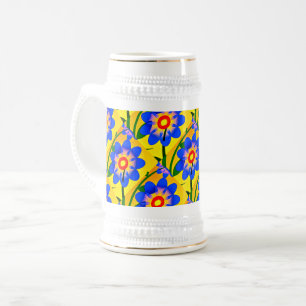 Caneca De Cerveja Padrão de Flores de Abstrato Bonito