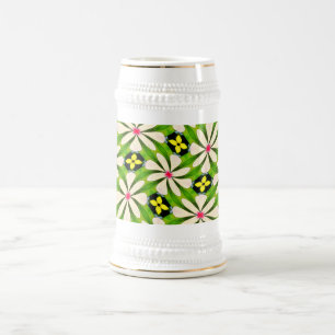 Caneca De Cerveja Padrão de Flores Estéticas