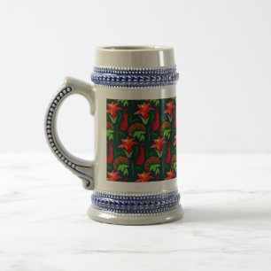 Caneca De Cerveja Padrão de Folhas de Flores Exóticas Coloridas-2318