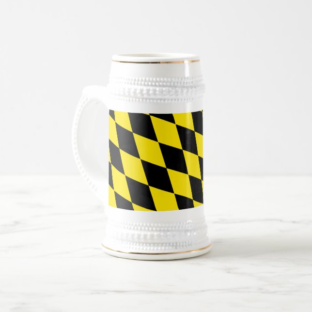 Caneca De Cerveja Padrão de Sinalizador Diamante da Baviera Preta e  (Frente Esquerda)