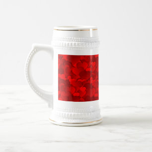 Caneca De Cerveja Padrão de Textura de Corações de Amor Vermelho Rom