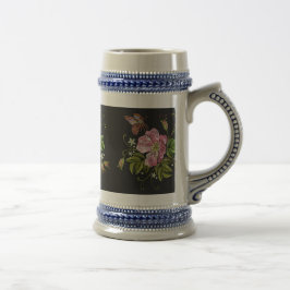 Caneca De Cerveja Padrão do bordado floral elegante em preto