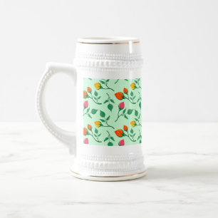 Caneca De Cerveja Padrão floral com flores rosa coloridas