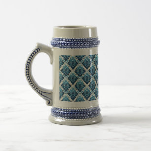 Caneca De Cerveja Padrão Floral Elegante Boho em Azul