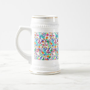Caneca De Cerveja Padrão Floral Exótico Colorido-23147
