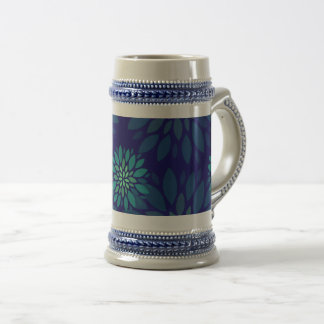 Caneca De Cerveja Padrão Moderno de Folhas Florais Azul Marinho e Ve