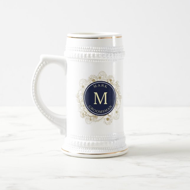 Caneca De Cerveja Padrinhos de casamento azuis de Marinho Elegante (Esquerda)