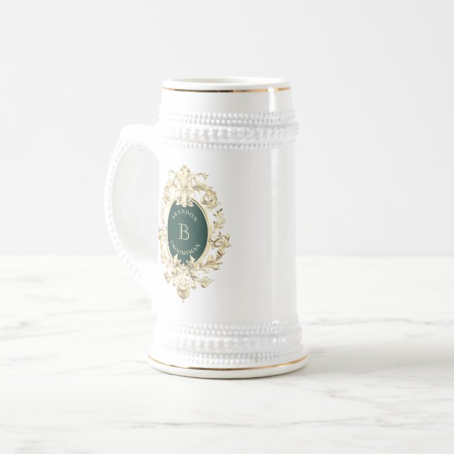Caneca De Cerveja Padrinhos de Casamento Monograma Barroco (Frente Esquerda)