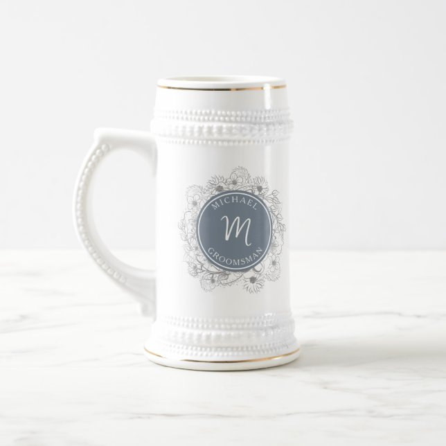 Caneca De Cerveja Padrinhos de casamento Personalizados Azul Dusty (Esquerda)