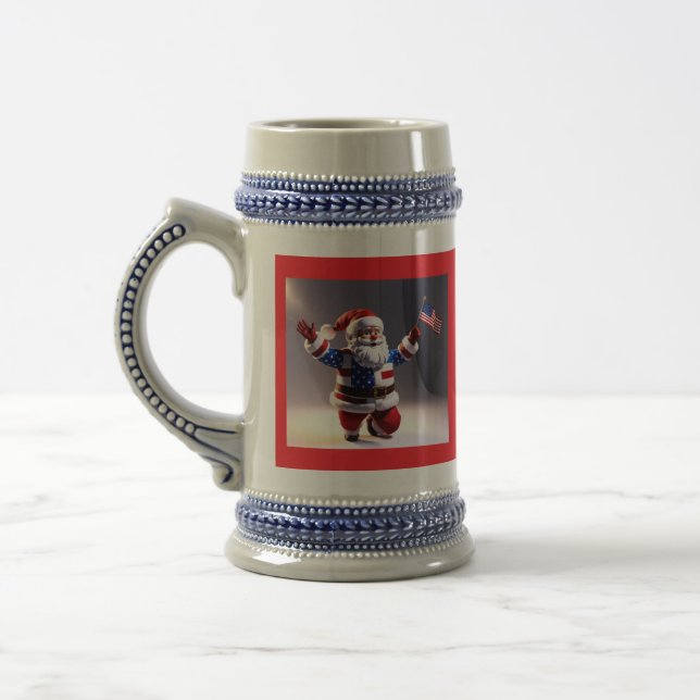 Caneca De Cerveja Papai Noel Vestindo Uma Bandeira Americana Estimul (Esquerda)