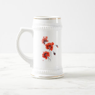 Caneca De Cerveja Papoilas vermelhas brilhantes somam tinta e aquare