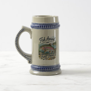 Caneca De Cerveja Peixe ao Redor e Encontre Truta Citação Divertida 